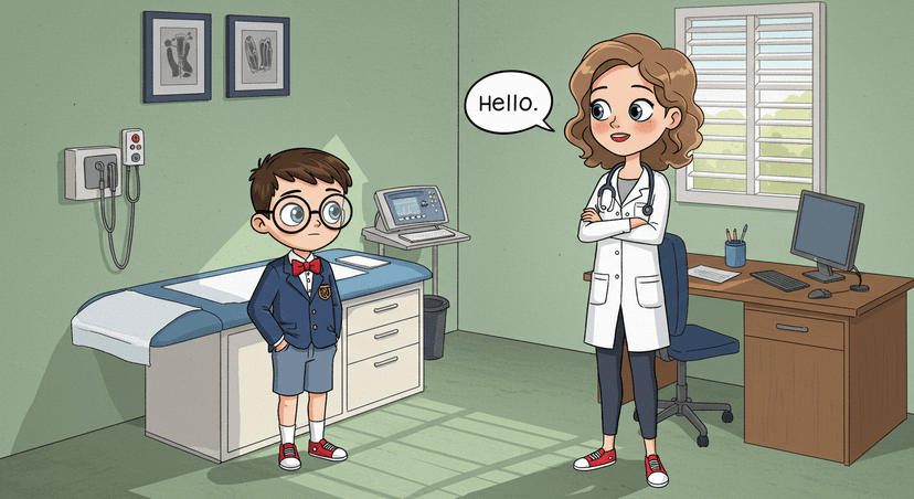 Doctor Arrives, Greets the Child, and Asks About Symptoms and Health