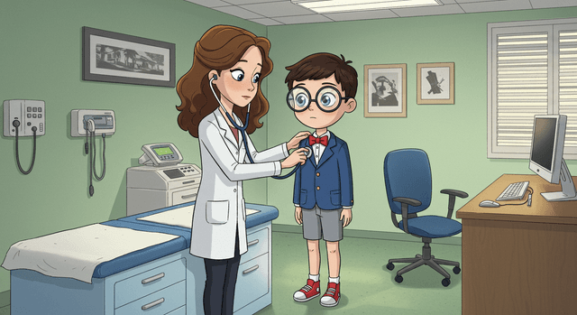 Doctor Examines the Child (Ears, Throat, Heartbeat, etc.)